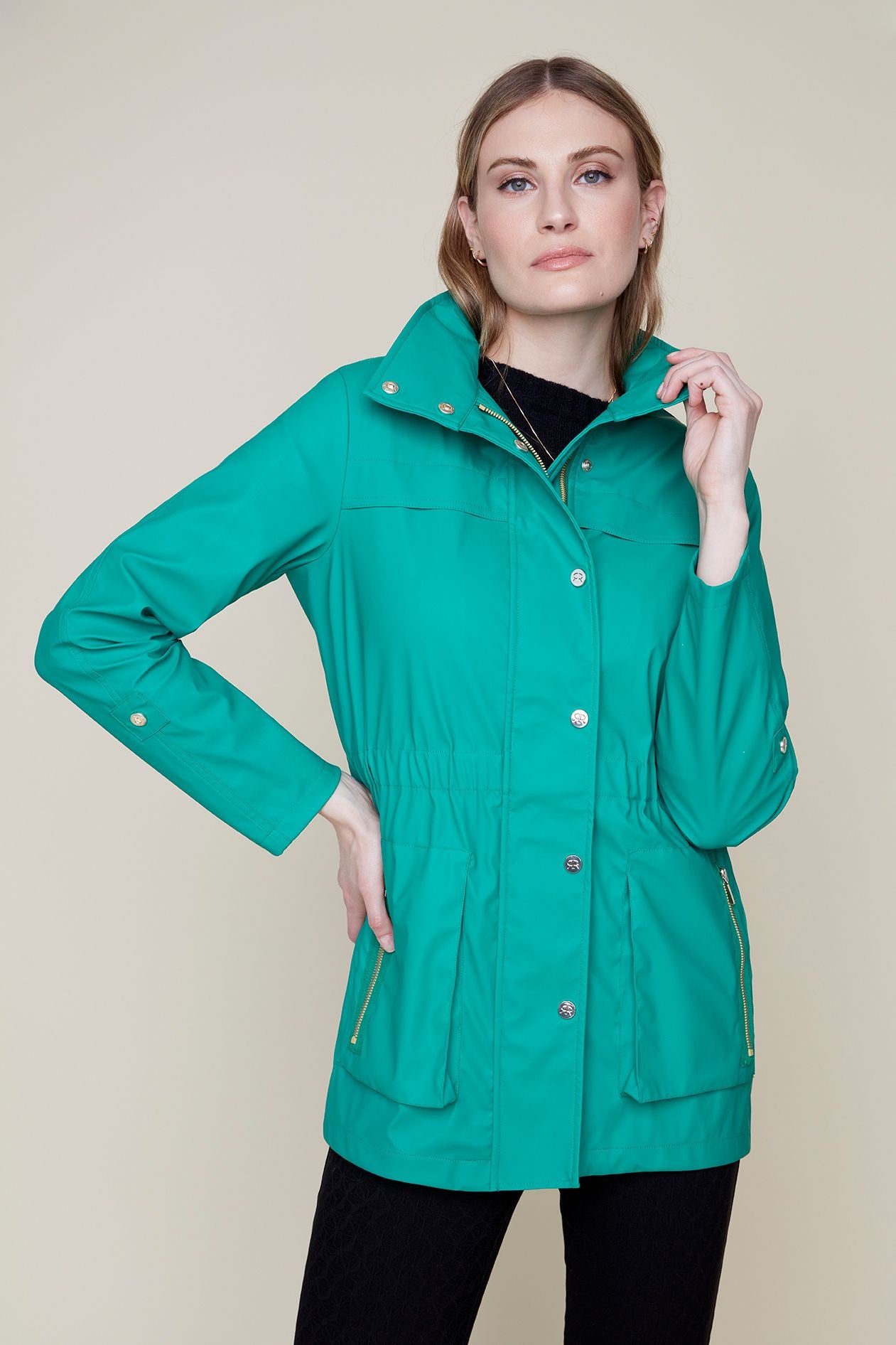 Womens Renuar Knit Raincoat in Emerald