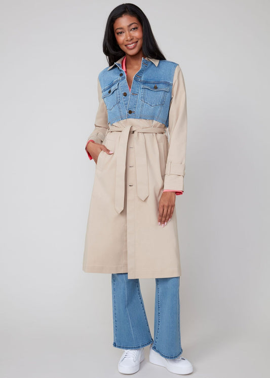 Womens Renuar Denim Mix Trenchcoat in Cashew