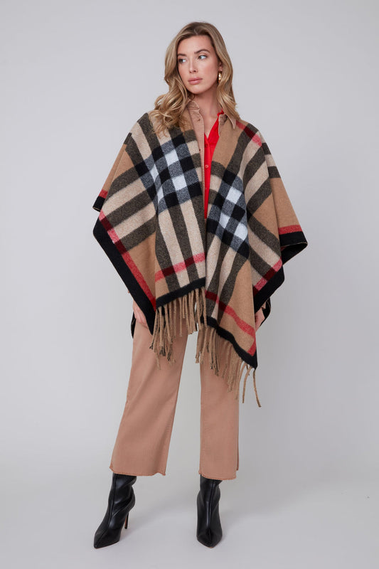 Womens Renuar Poncho Wrap in Tan Combo
