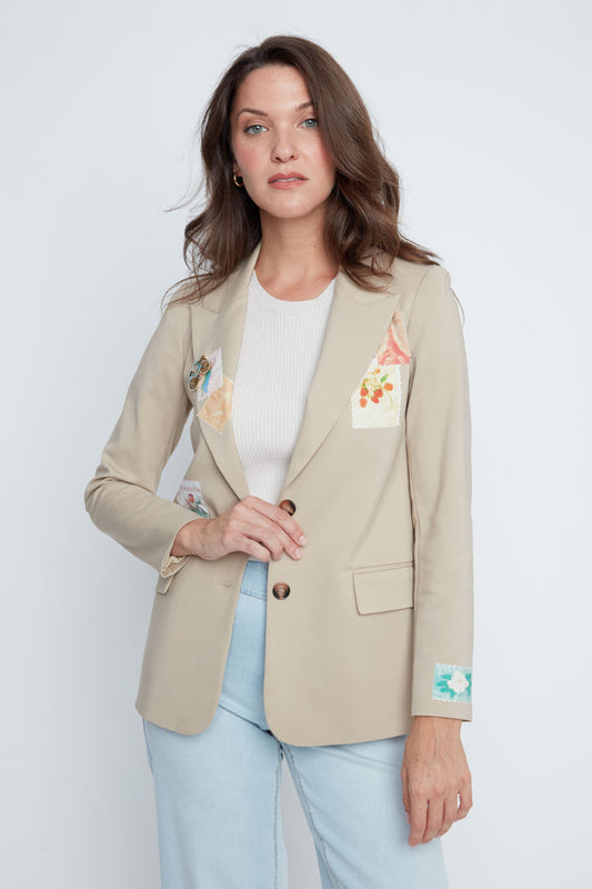 Womens Renuar Patched Blazer in Cashew