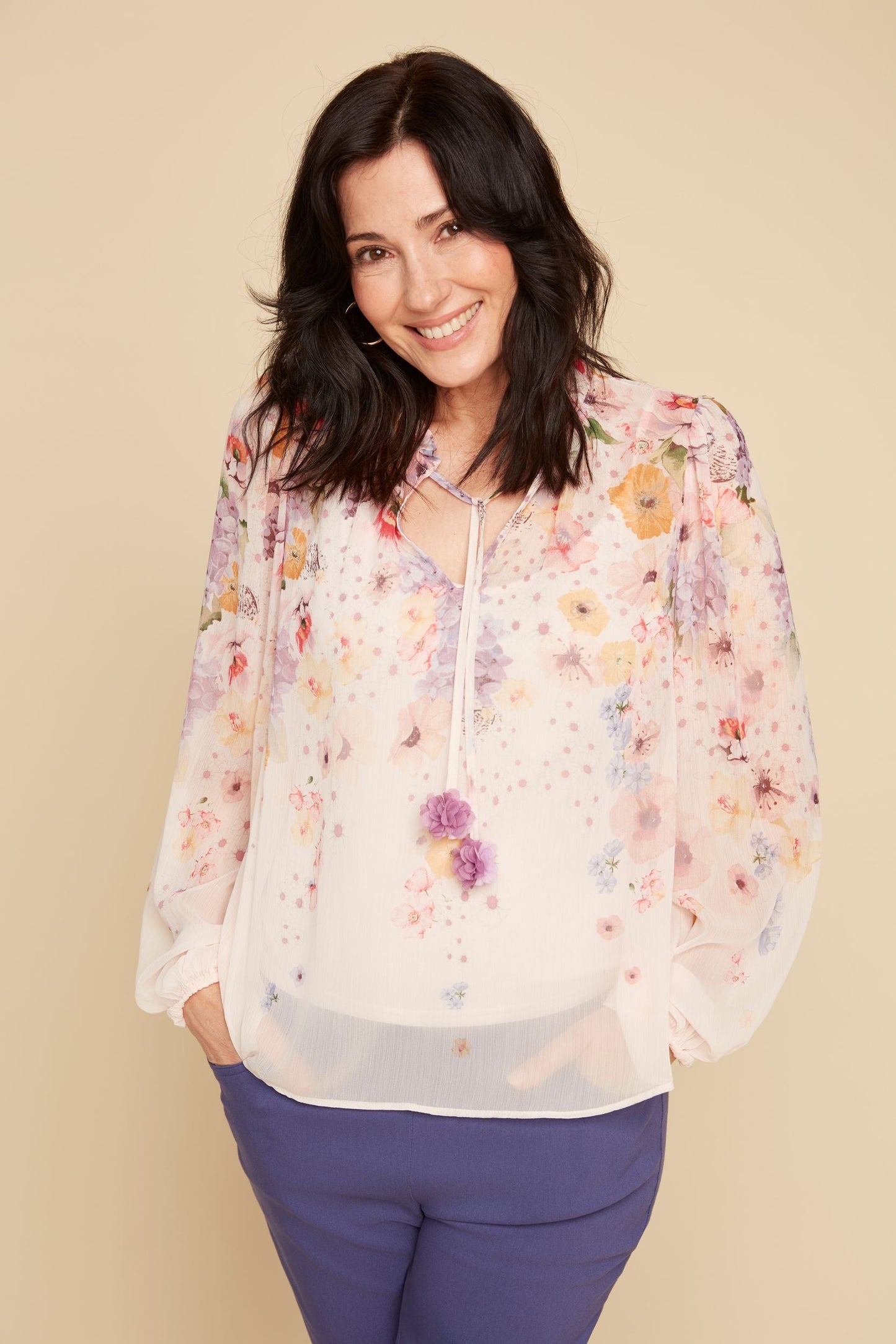 Womens Renuar Boho Floral Blouse in Rosette