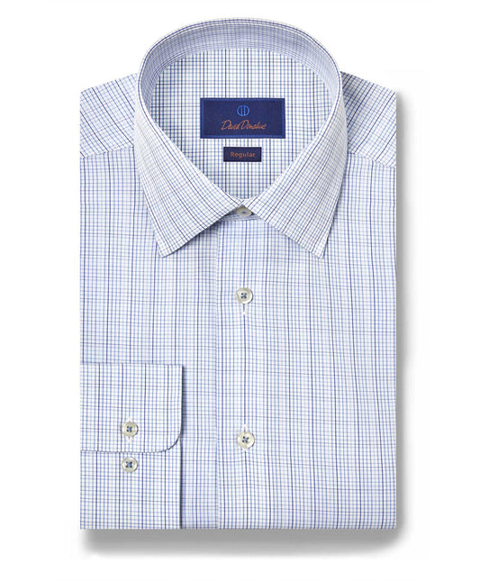 David Donahue Regular Fit Multi Polplin Dress Shirt in Blue