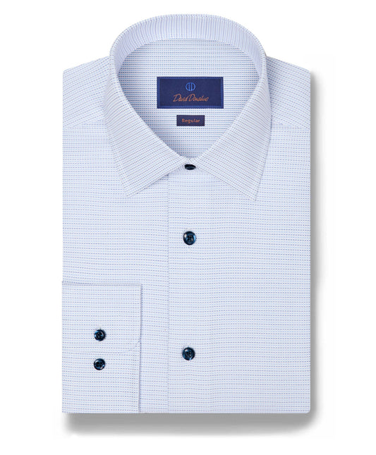 David Donahue Regular Fit Micro Dobby Dress Shirt in Blue/Sky