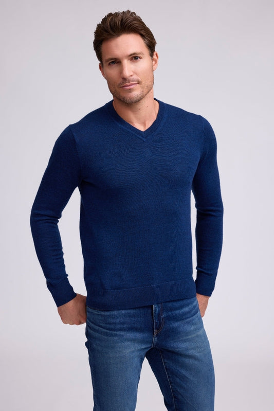 Raffi Bronson Merino Wool V-Neck Sweater in Midnight