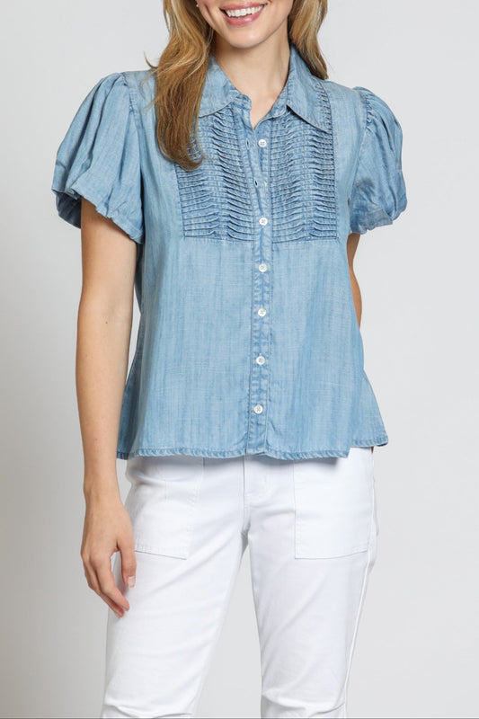 Womens APNY Puff Sleeve Shirt in Indigo