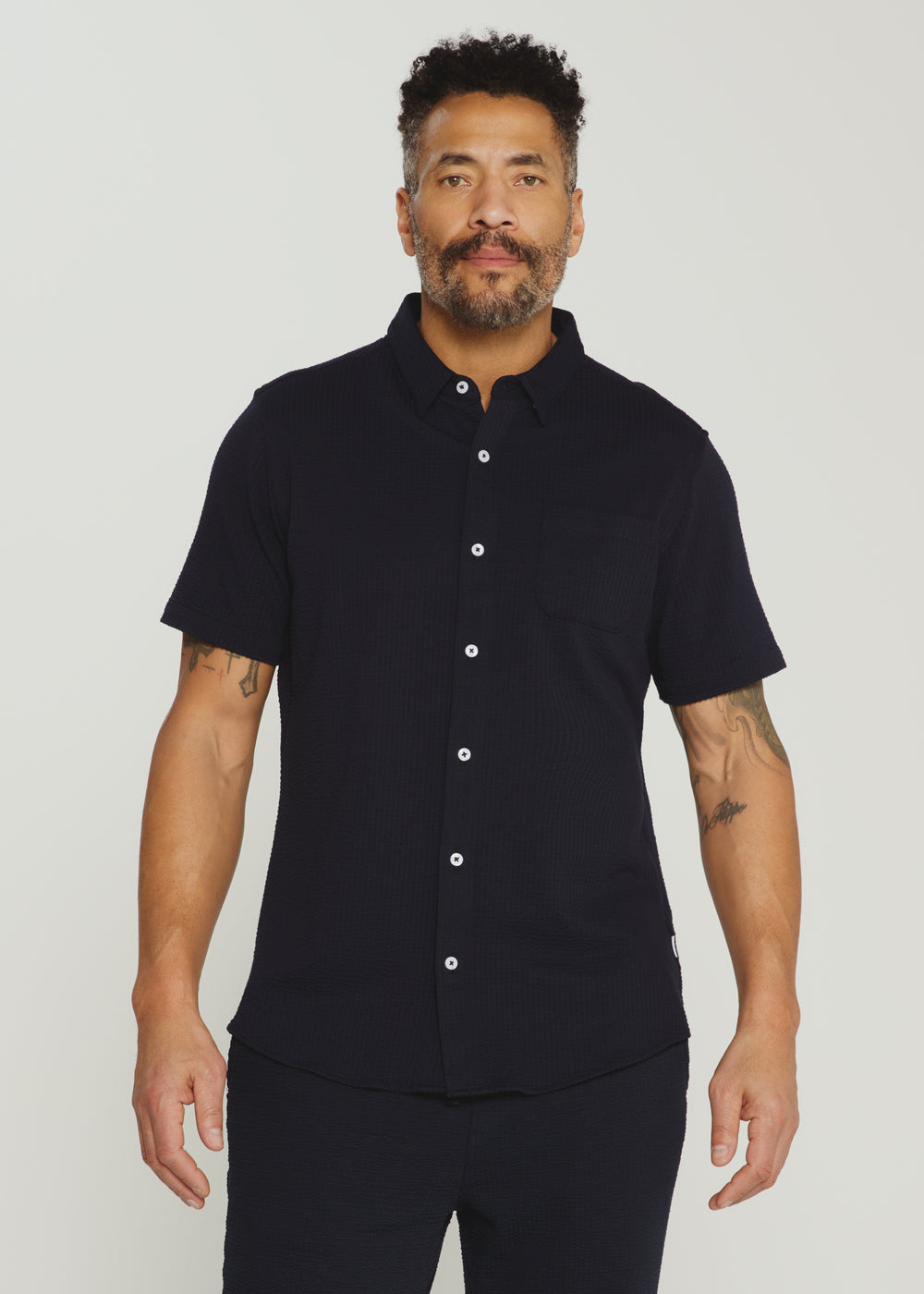 7 Diamonds Mens Bennet Short Sleeve Sport Shirt in Navy