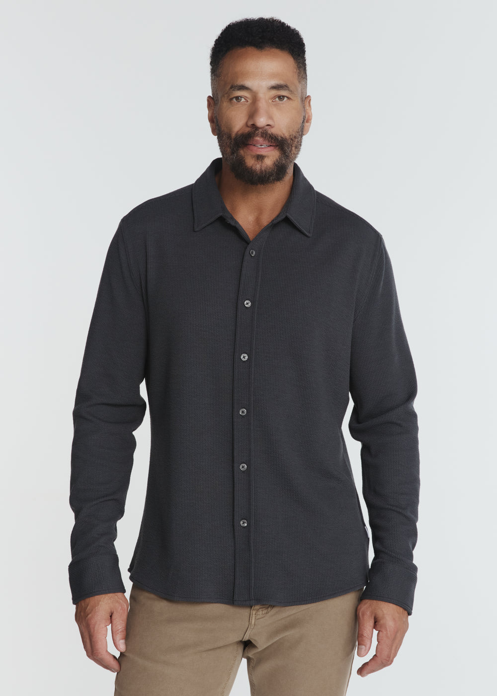 7 Diamonds Mens Levine Long Sleeve Sportshirt in Anthracite