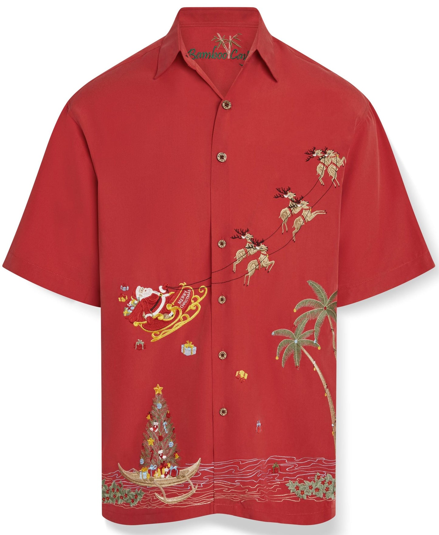 Bamboo Cay Magical Christmas Embriodered Shirt in Tomato