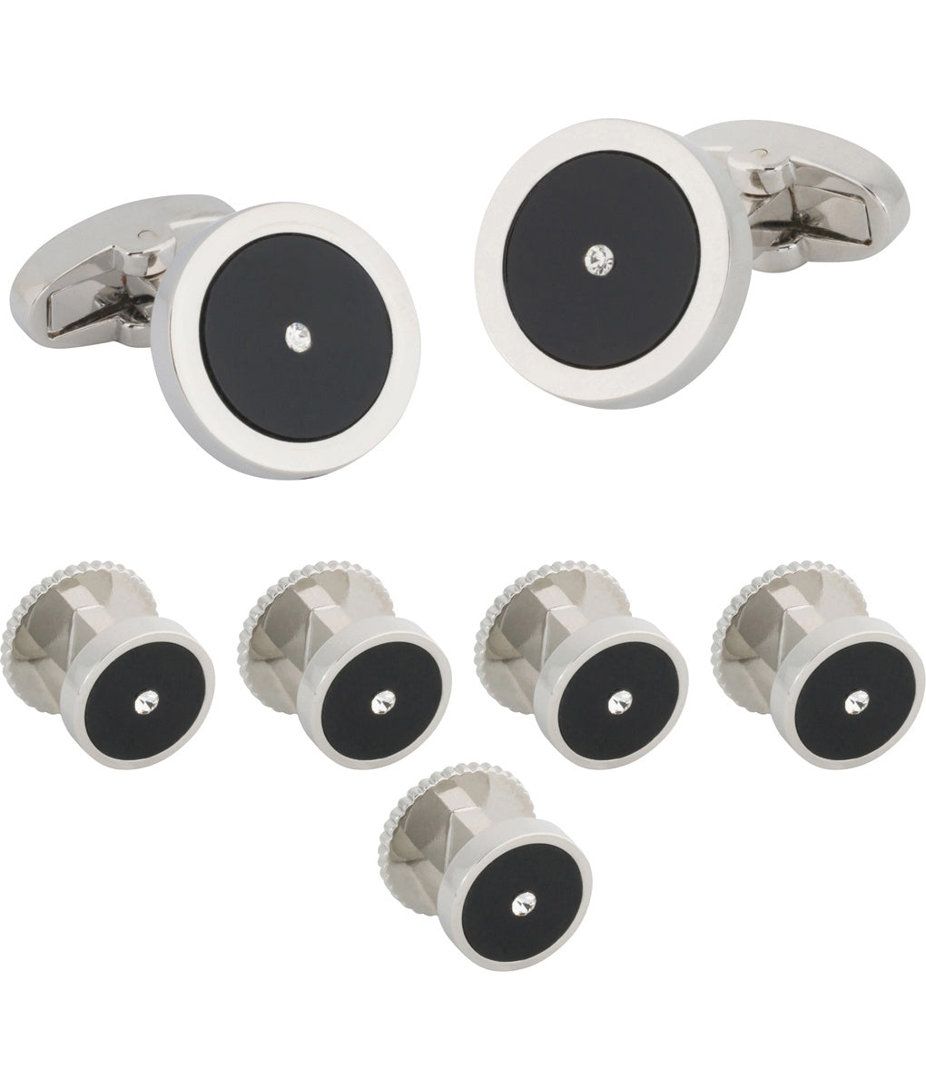 Pacific Silk Silver Stud Set in Round Black Diamond