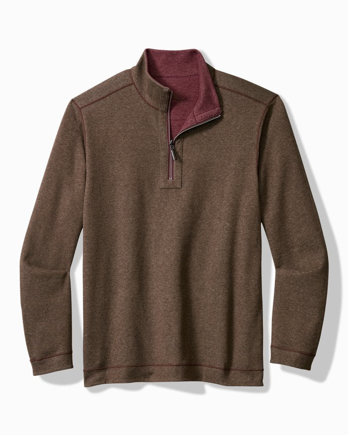 Tommy Bahama Flipview Half Zip in Brownstone Heather