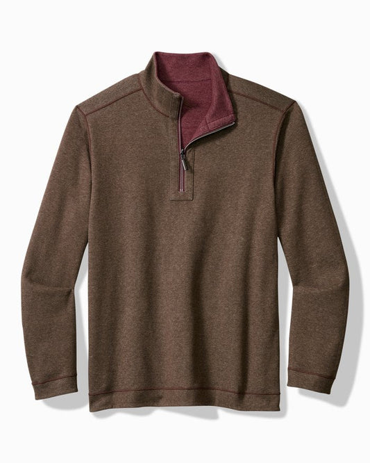 Tommy Bahama Flipview Half Zip in Brownstone Heather