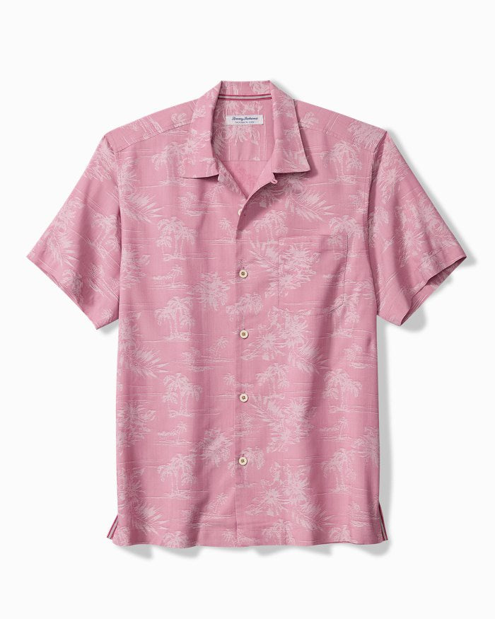Tommy Bahama Coastal Eases Palm Visions Islandzone Camp Shirt in Deep Rose