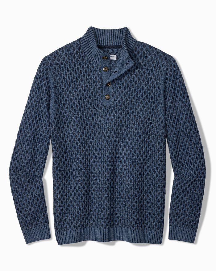 Tommy Bahama Cross Cable Button Neck Sweater in Coastline