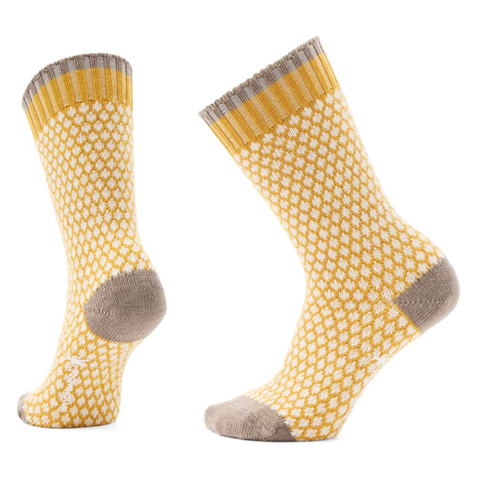 Womens Smartwool Everyday Cozy Popcorn Polka Dot Crew Socks in Honey Gold