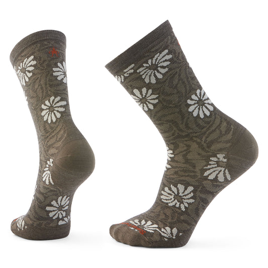 Womens Smartwool Everyday Floral Crew Socks in Taupe