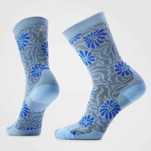 Womens Smartwool Everyday Floral Crew Socks in Serene Blue