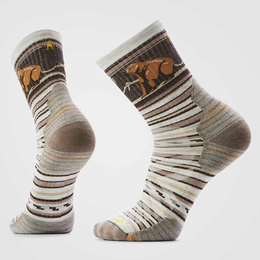 Smartwool Mens Hike Targeted Cushion Bear Stripe Mid Crew Socks in Ash