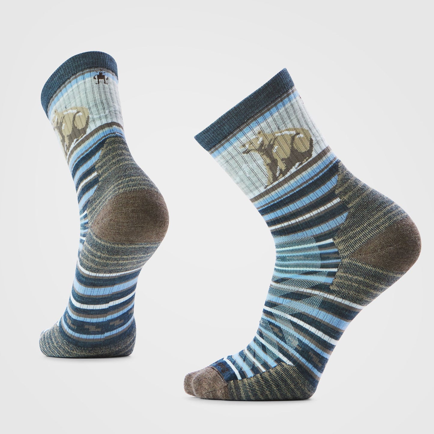 Smartwool Mens Hike Targeted Cushion Bear Stripe Mid Crew Socks in Twilight Blue