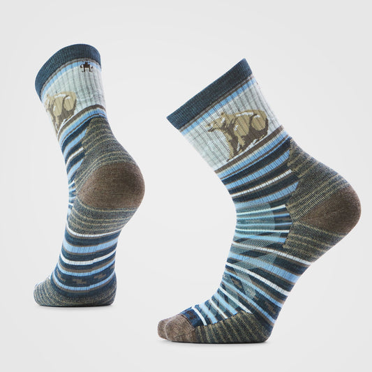 Smartwool Mens Hike Targeted Cushion Bear Stripe Mid Crew Socks in Twilight Blue