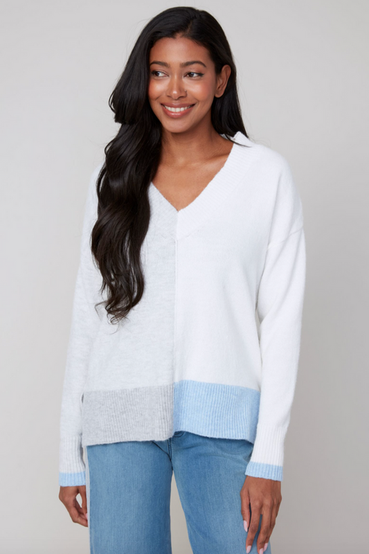 Womens Renuar Faux Cashmere V-Neck Sweater in Bluebell