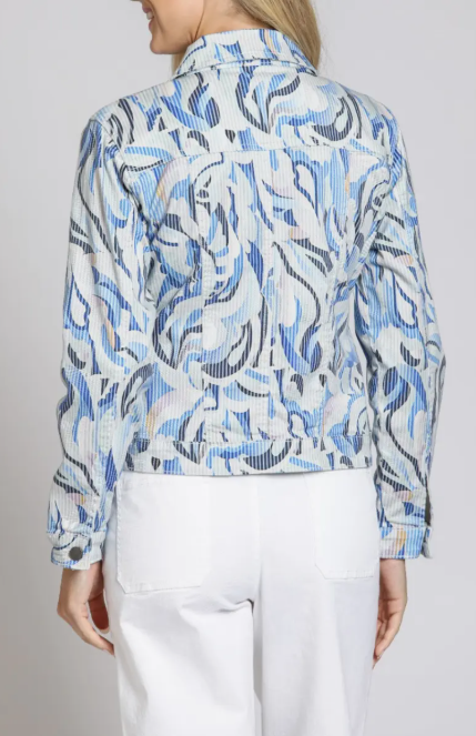 Womens APNY Printed Denim Jacket in Blue Multi
