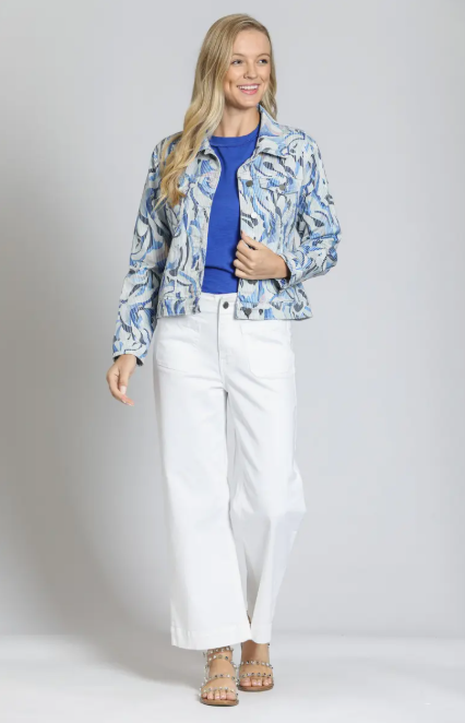 Womens APNY Printed Denim Jacket in Blue Multi