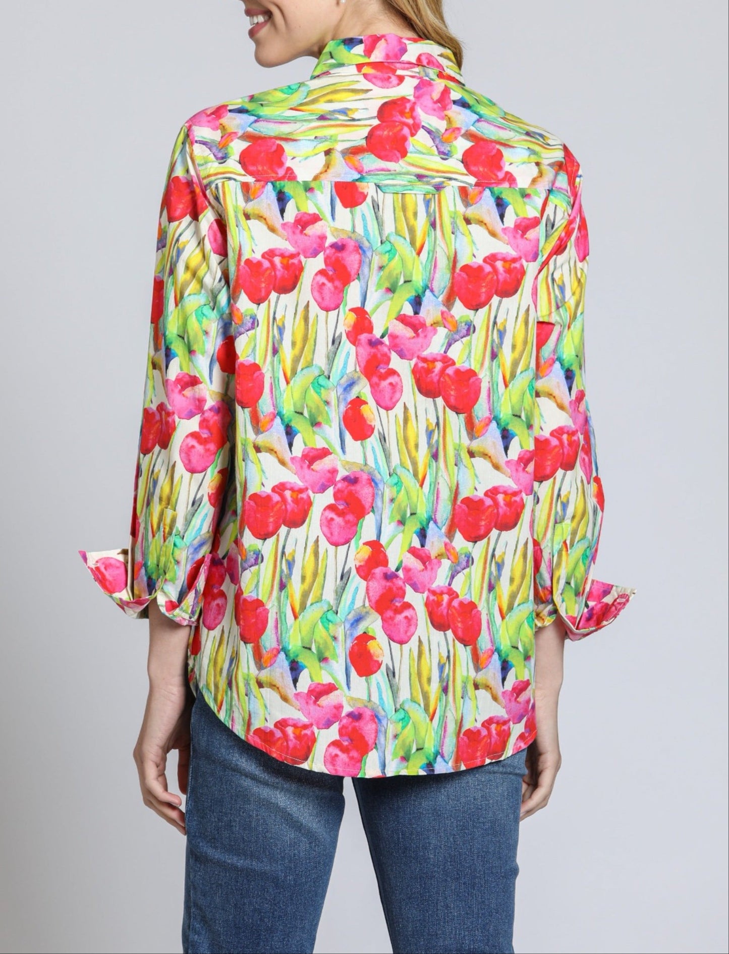 Womens APNY Button Up Blouse in Pink Multi