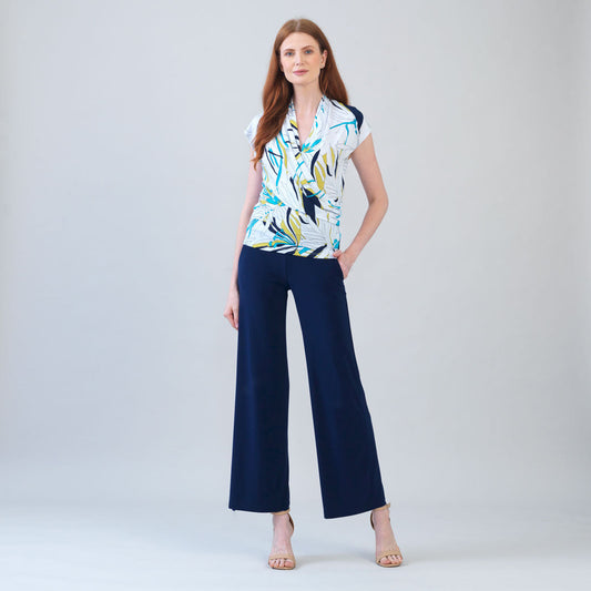 Womens Joseph Ribkoff Surplice Crossover Top in Floral Leaves