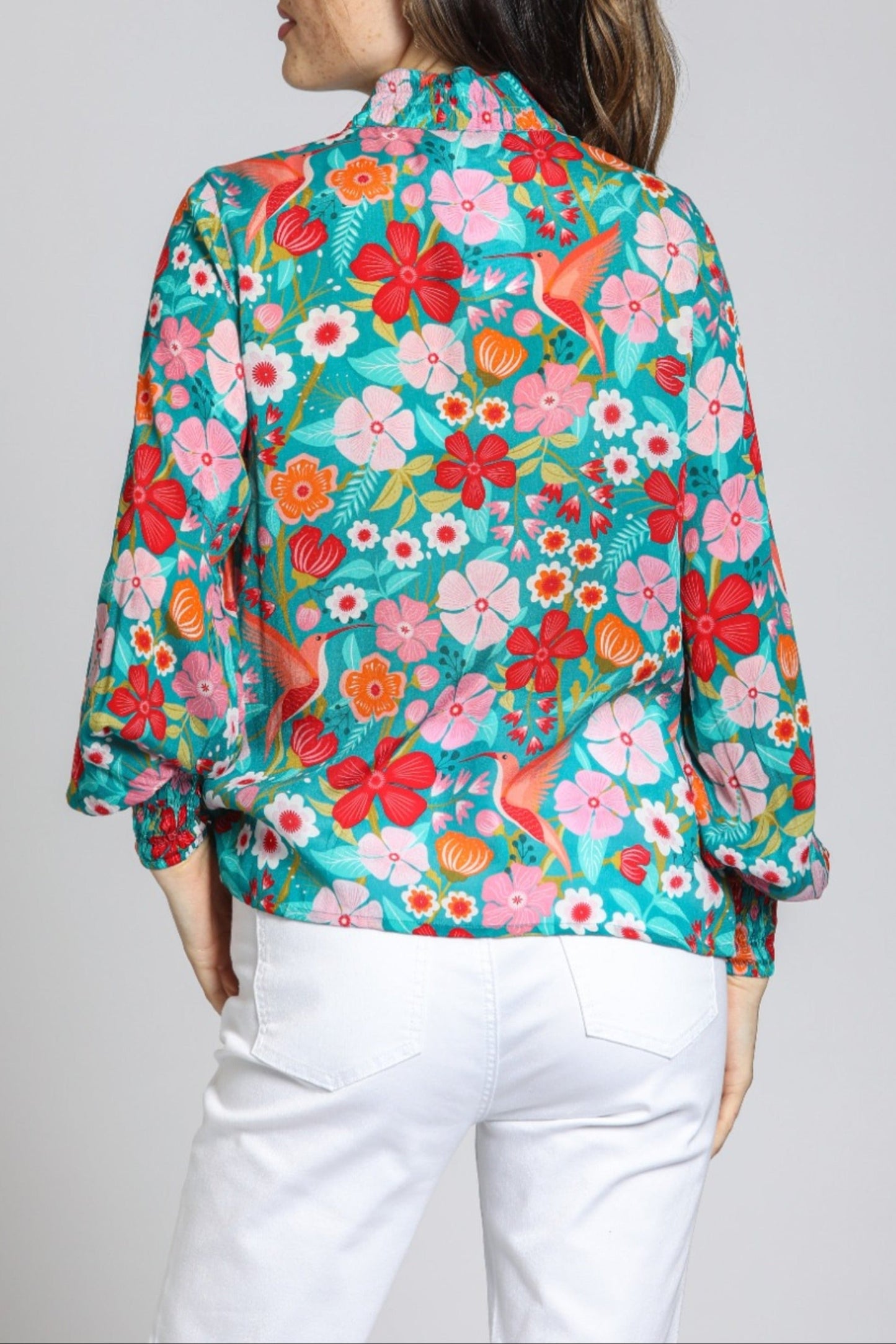 Womens APNY Blouson Sleeve Top in Green Multi