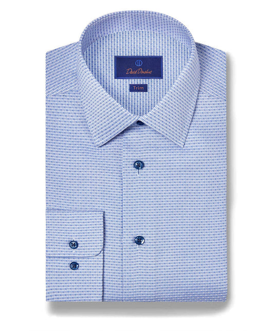 David Donahue Trim Fit Micro Ombre Dress Shirt in Blue