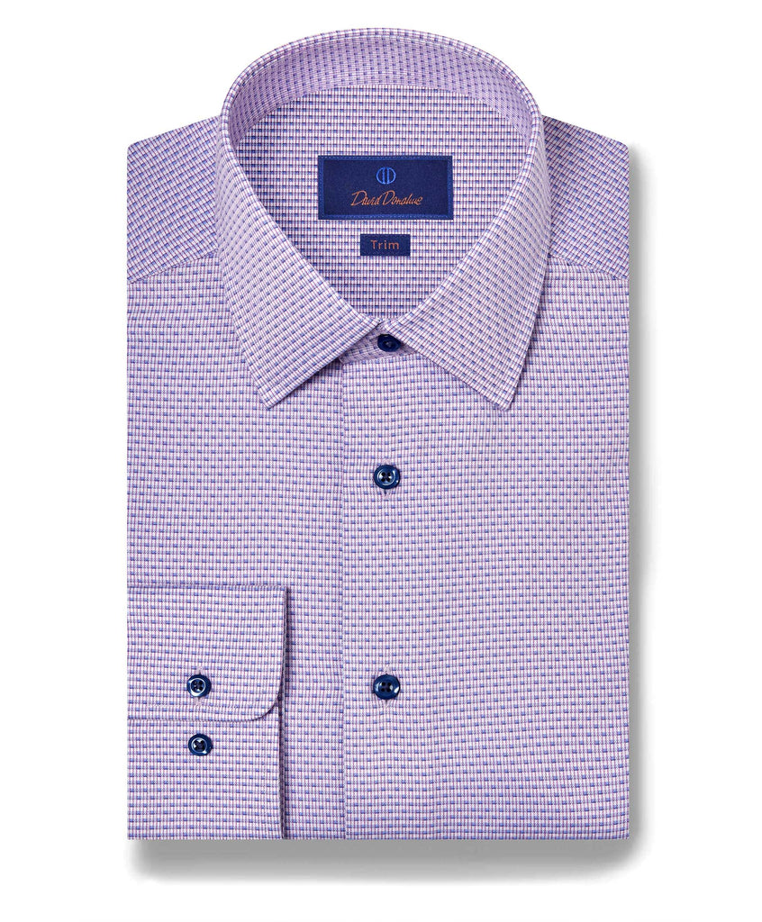 David Donahue Trim Fit Micro Ombre Dress Shirt in Berry/Blue
