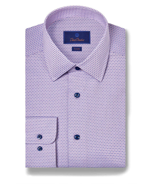 David Donahue Trim Fit Micro Ombre Dress Shirt in Berry/Blue