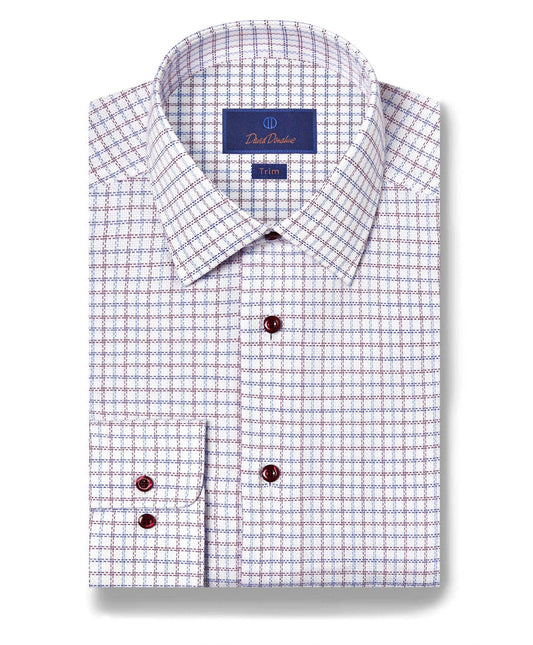 David Donahue Trim Fit Textured Check Dress Shirt in Blue/Berry