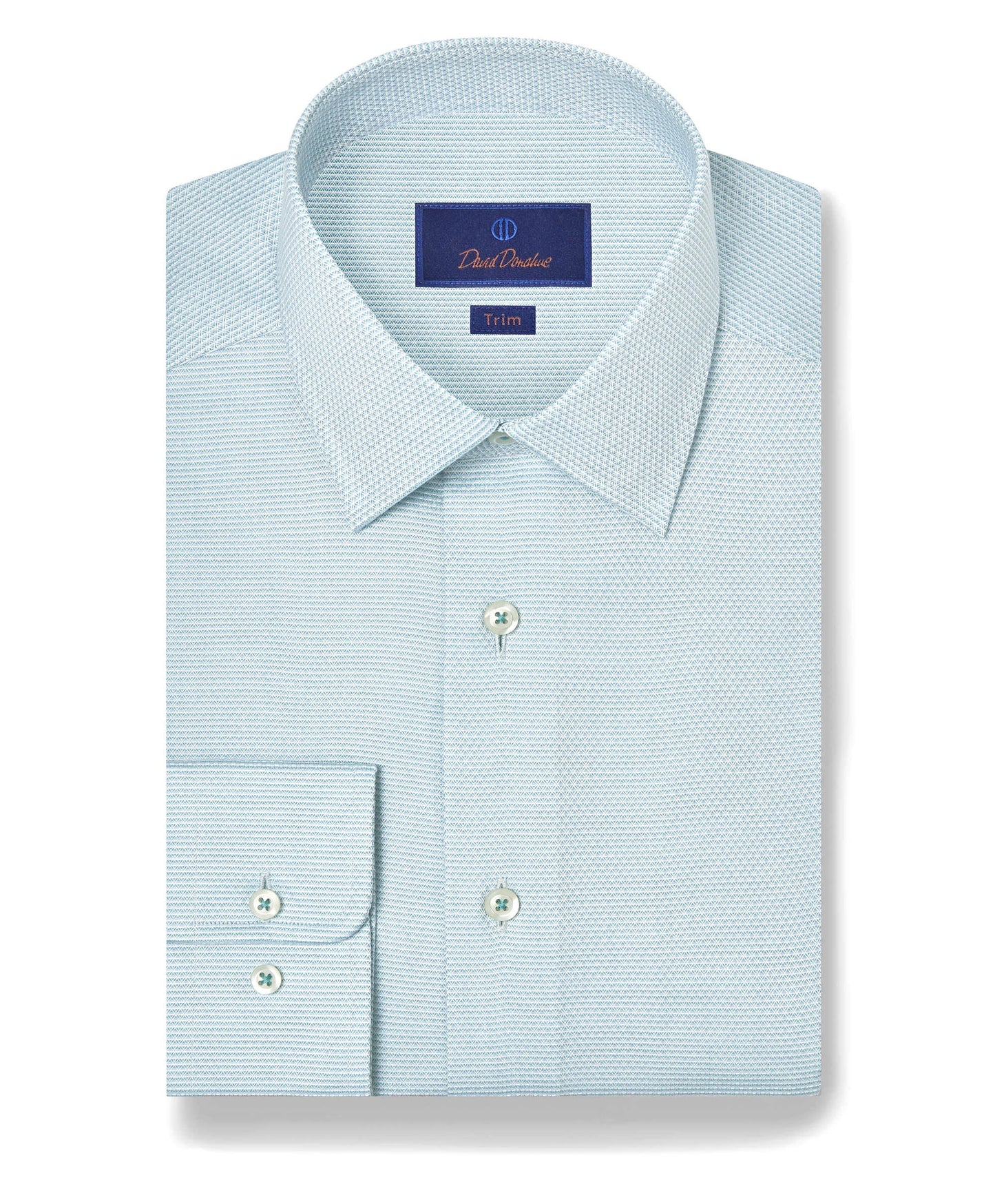 David Donahue Trim Fit Micro Dobby Dress Shirt in Seafoam