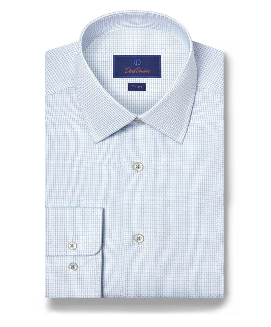 David Donahue Trim Fit Micro Grid Dress Shirt in White/Blue