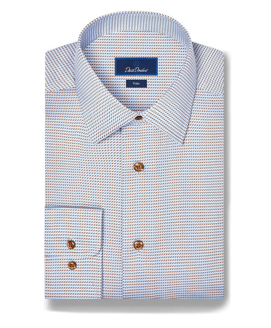 David Donahue Trim Fit Textured Twill Dress Shirt in Sky/Chocolate