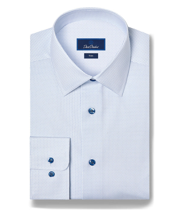 David Donahue Trim Fit Micro Geometric Dress Shirt in White/Blue