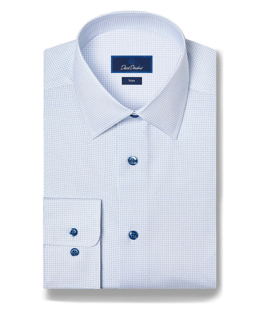 David Donahue Trim Fit Micro Geometric Dress Shirt in White/Blue