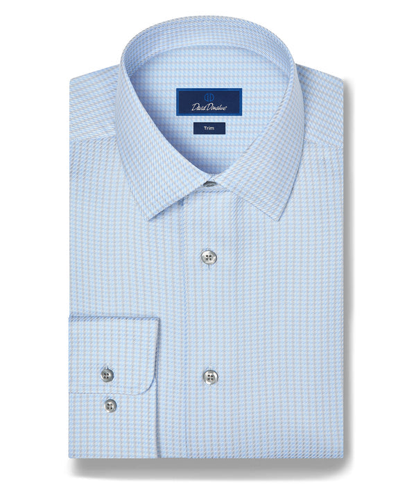 David Donahue Trim Fit Dobby Stripe Dress Shirt in Sky/Pearl