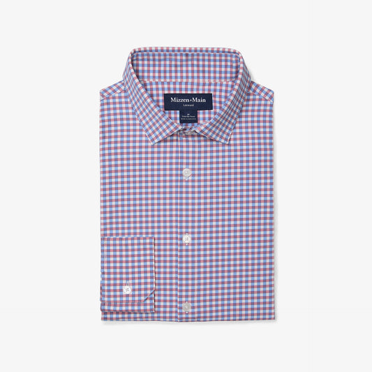 Mizzen + Main Leeward Trim Fit No Tuck Short Sleeve Sportshirt in Red Clay Kyle Check