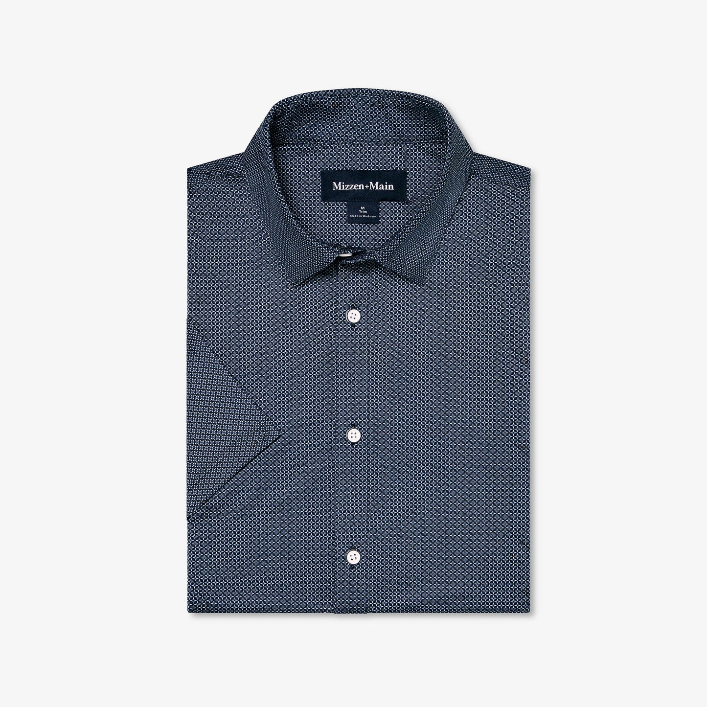 Mizzen + Main Halyard Trim Fit Short Sleeve Sportshirt in Navy Floral Lattice