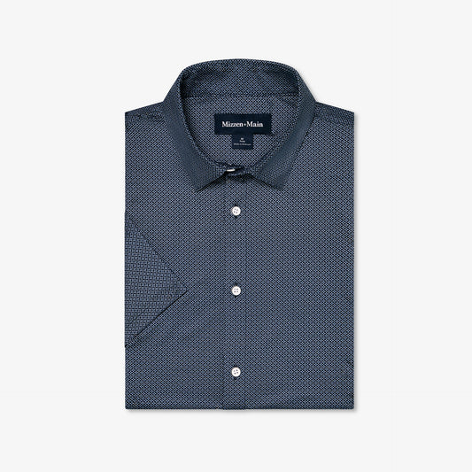 Mizzen + Main Halyard Trim Fit Short Sleeve Sportshirt in Navy Floral Lattice