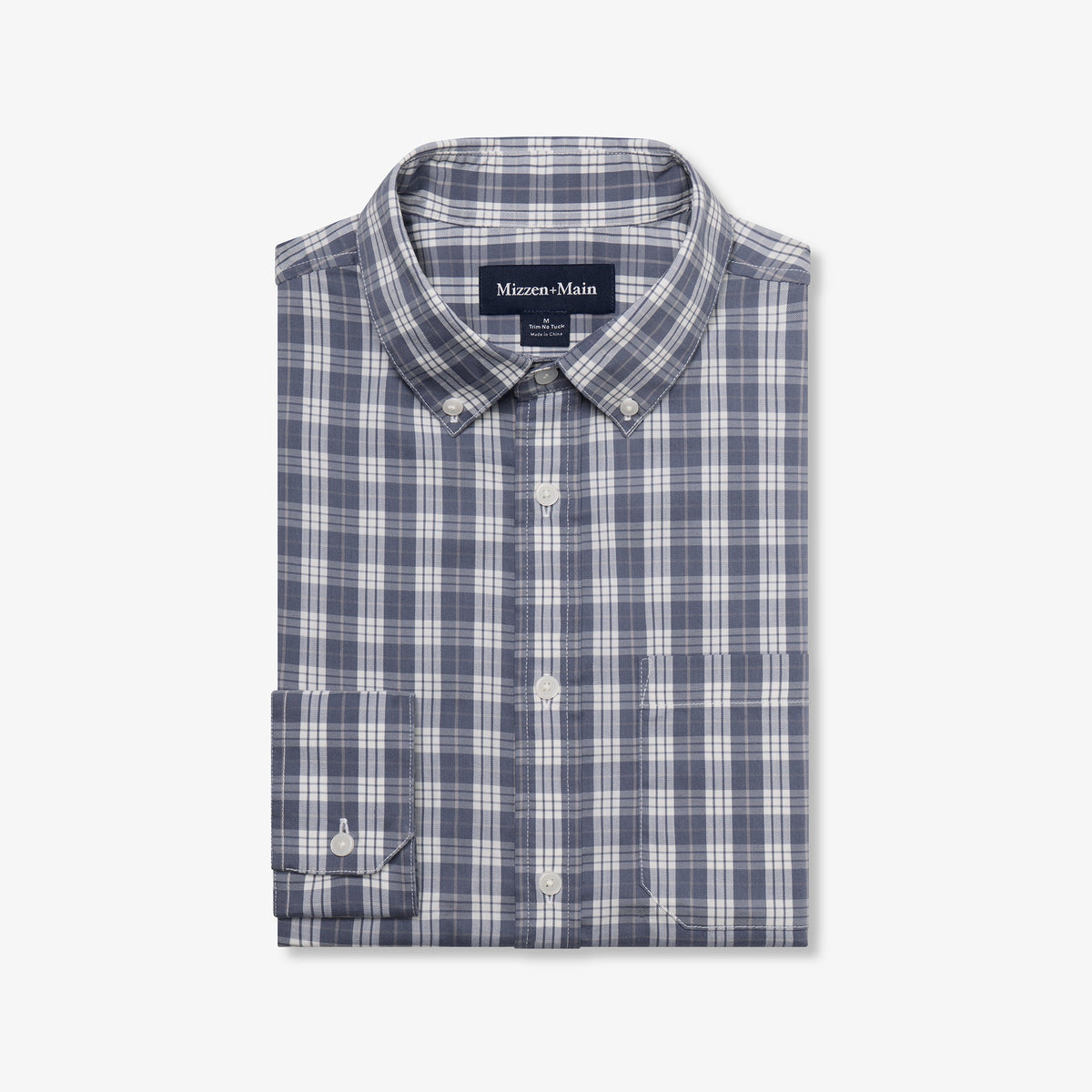 Mizzen + Main Trim Fit No Tuck Kennedy Sport Shirt in Dark Slate David Plaid