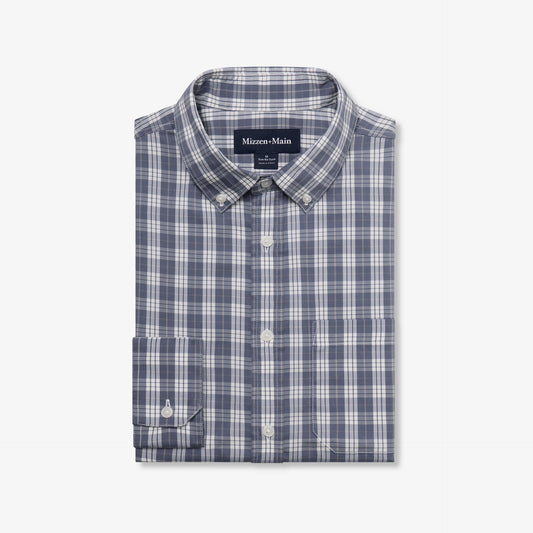 Mizzen + Main Trim Fit No Tuck Kennedy Sport Shirt in Dark Slate David Plaid