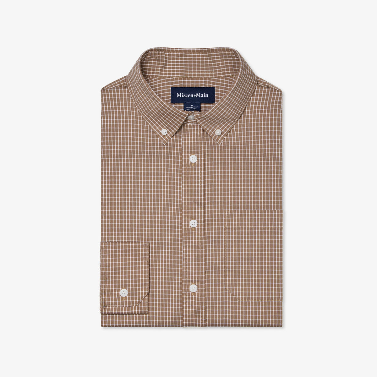 Mizzen + Main Trim Fit No Tuck Kennedy Sport Shirt in Mocha Everett Grid