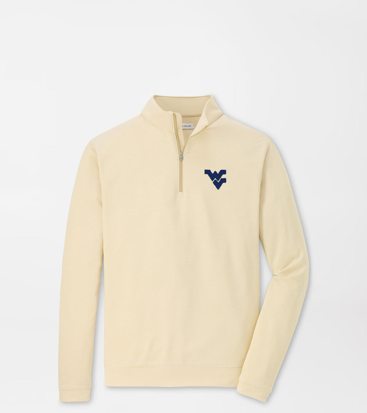 WVU Peter Millar Sugar Stripe Perth Quarter Zip in Gold/White