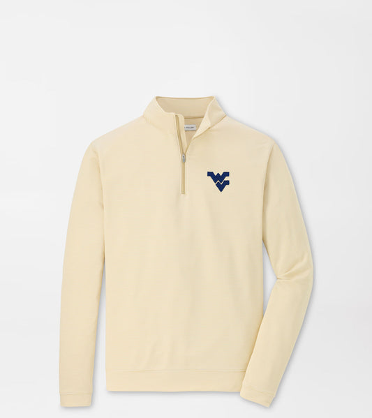 WVU Peter Millar Sugar Stripe Perth Quarter Zip in Gold/White