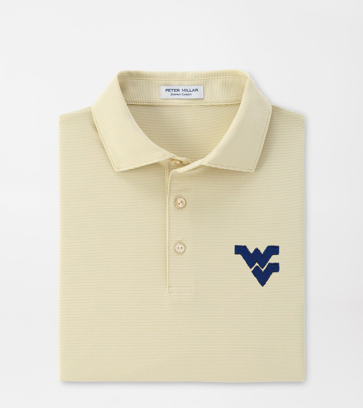 WVU Peter Millar Jubilee Performance Polo with Sean Collar in Gold