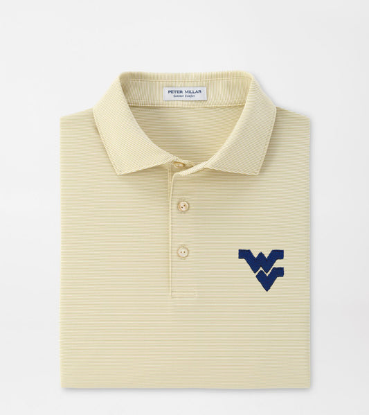 WVU Peter Millar Jubilee Performance Polo with Sean Collar in Gold