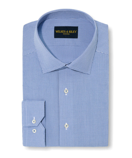 Wilkes and Riley Classic Fit Broadcloth Dress Shirt in Navy Microcheck-Big & Tall Sizes